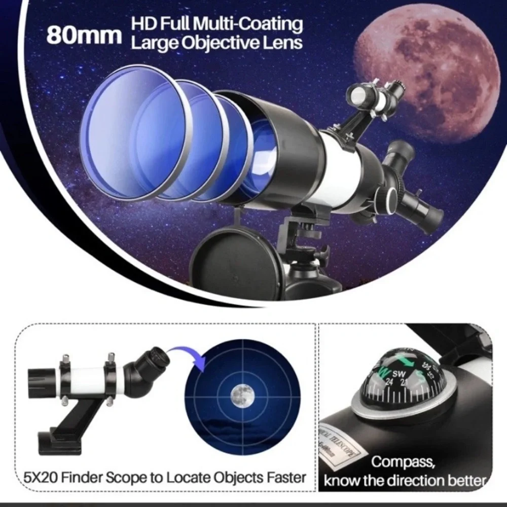 LAKWAR Telescope 80Mm Large Aperture For Astronomy Beginners, Adults And Kids